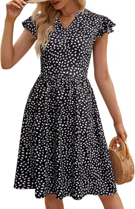 YATHON Casual Dresses for Women 2025 Cute Summer Floral Fit and Flare Cap Sleeve A Line Knee Length Dress with Pocket
